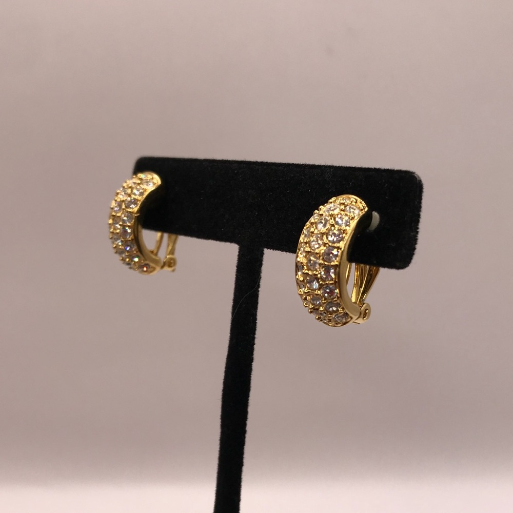 Swarovsky Gold-Tone & Crystal Half Hoop Earrings - Picture 2 of 9